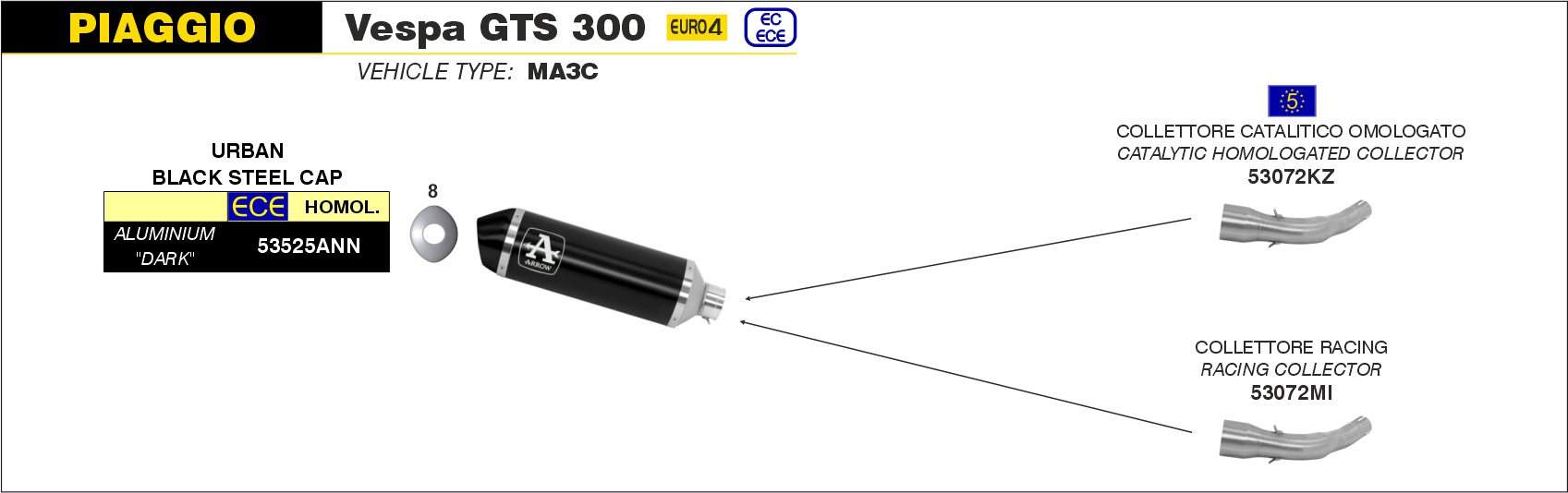 Collettori racing Arrow in Acciaio per VESPA 300 GTS 2017-2018, Immagine 2