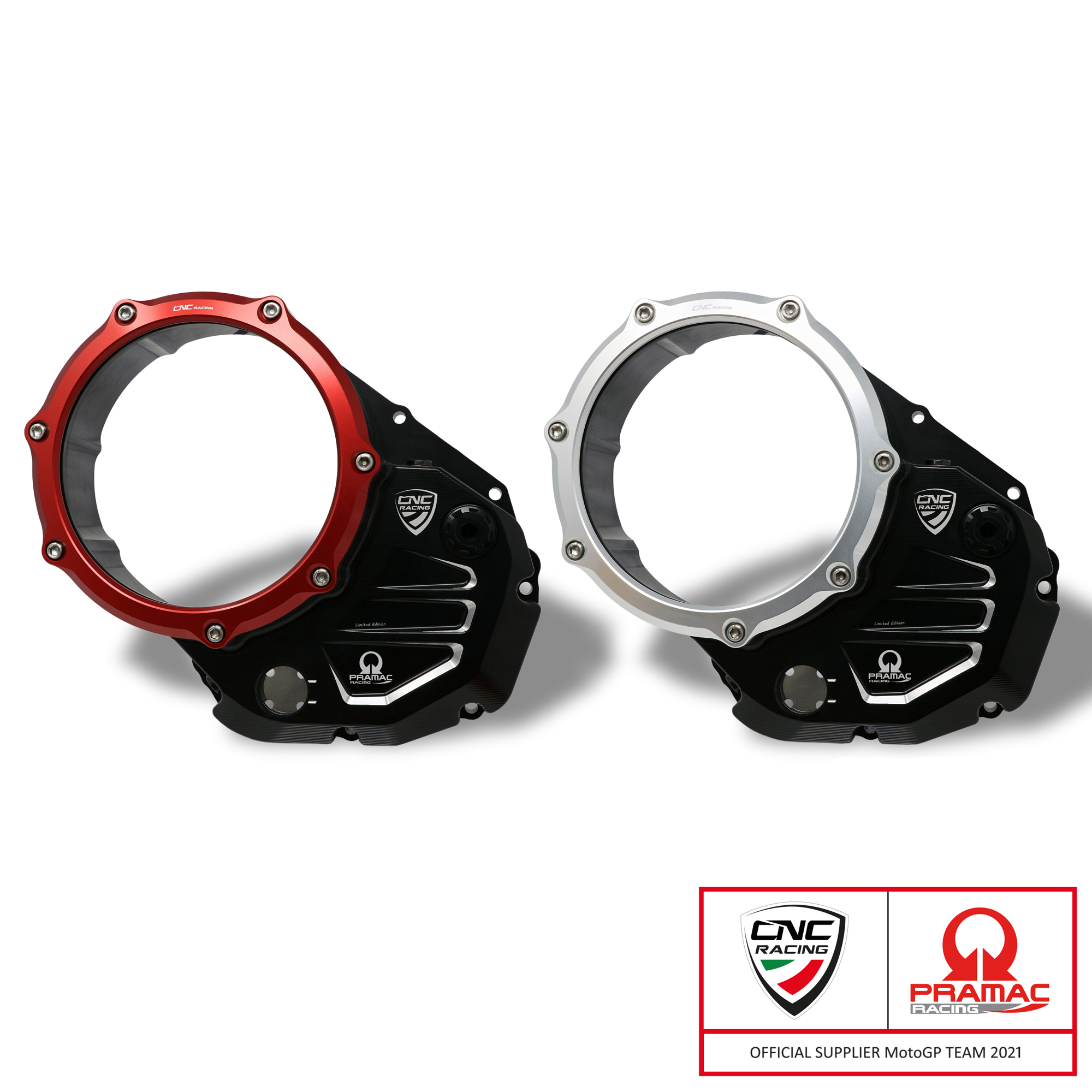 Carter trasparente Pramac Racing Limited Edition CNC Racing per frizioni ad olio per DUCATI DESERT X 2022-2023