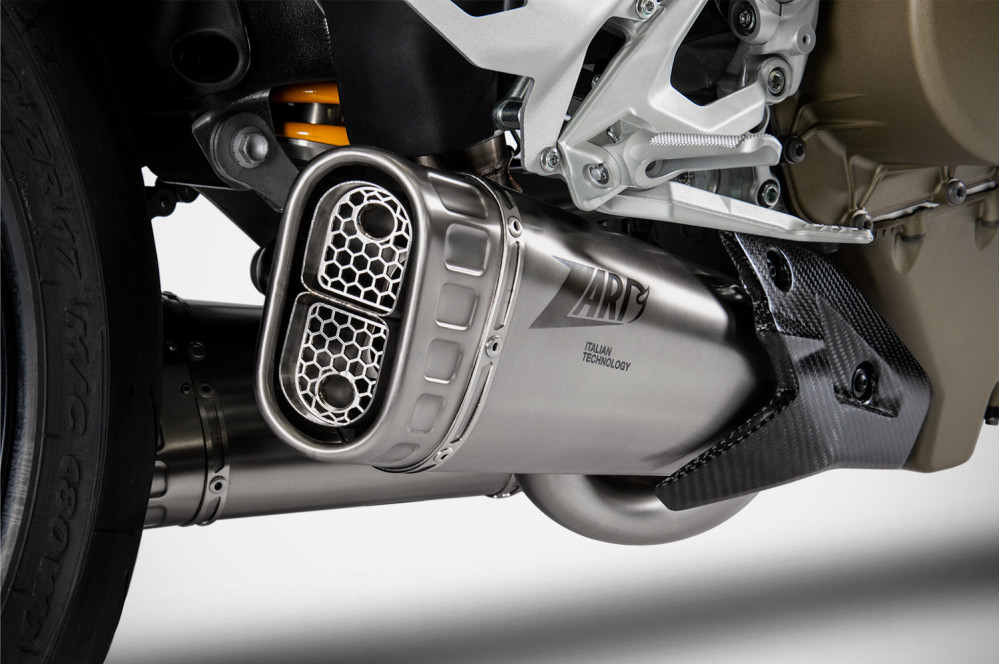 Slip-On Zard Acciaio Inox con Fodero in Titanio e paracalore in carbonio per DUCATI STREETFIGHTER V4/S 2020-2022