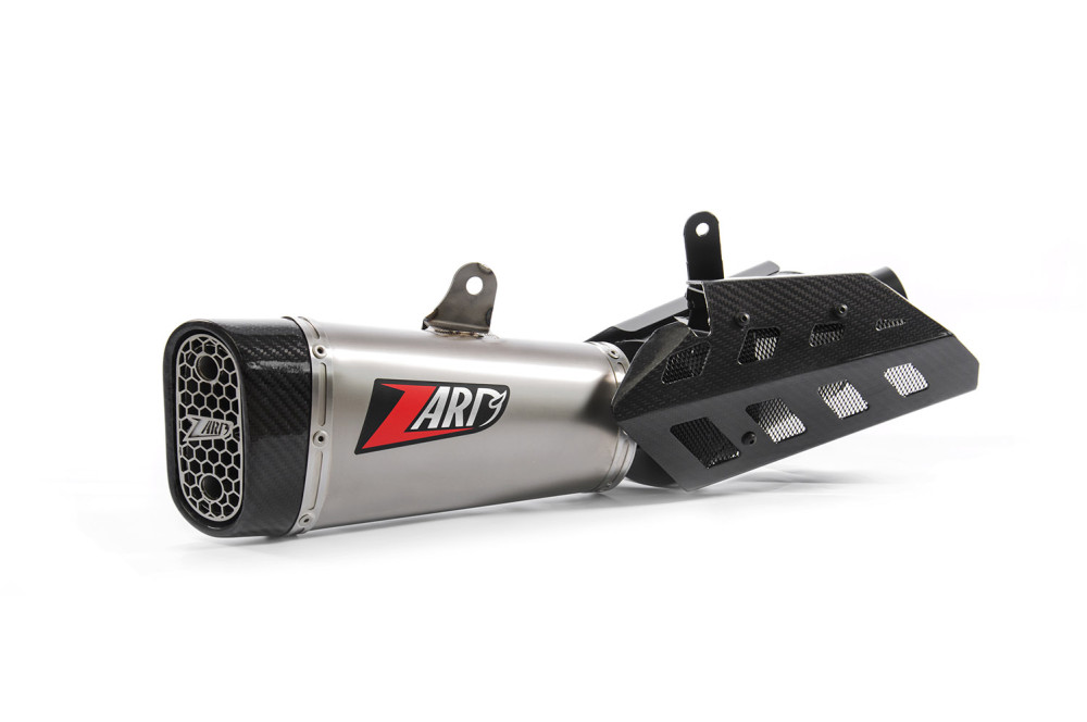 Slip-On Zard Racing "SHORT" Acciaio Inox Fodero Titanio Fondello Carbonio per TRIUMPH STREET TRIPLE 765 2017-2019