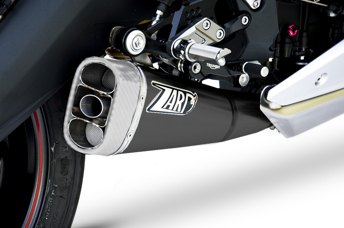 Slip-On Zard "SHORT" Acciaio Inox Fondello Inox Racing Nero per TRIUMPH DAYTONA 675 2013-2016