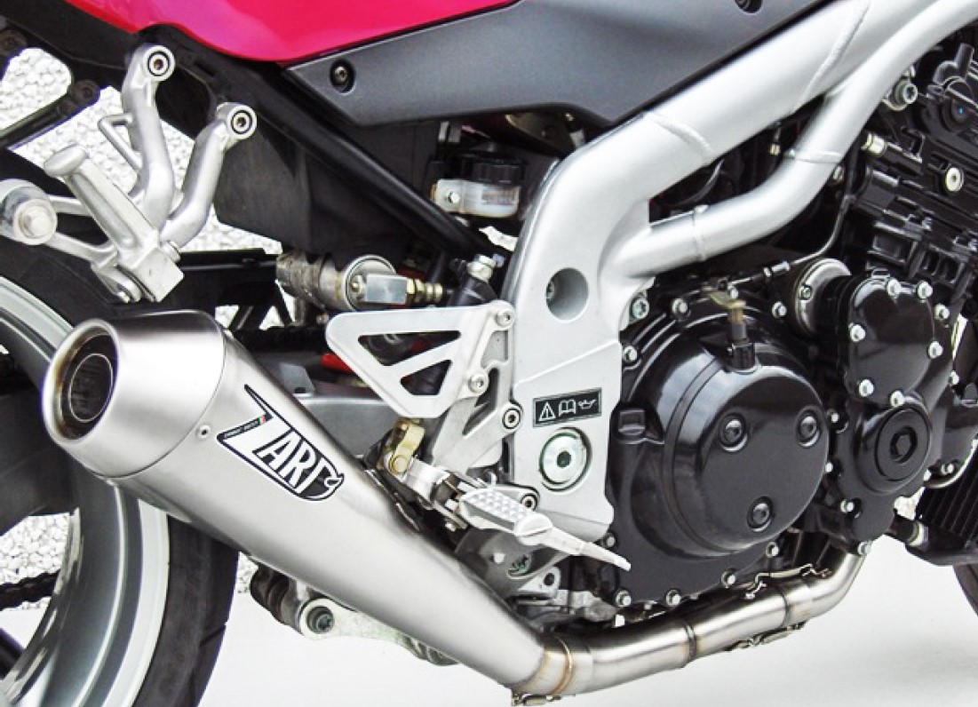 Slip-On Zard "CONICO" Acciaio Inox Fondello Inox Racing Satinato per TRIUMPH SPEED TRIPLE 955 2002-2004