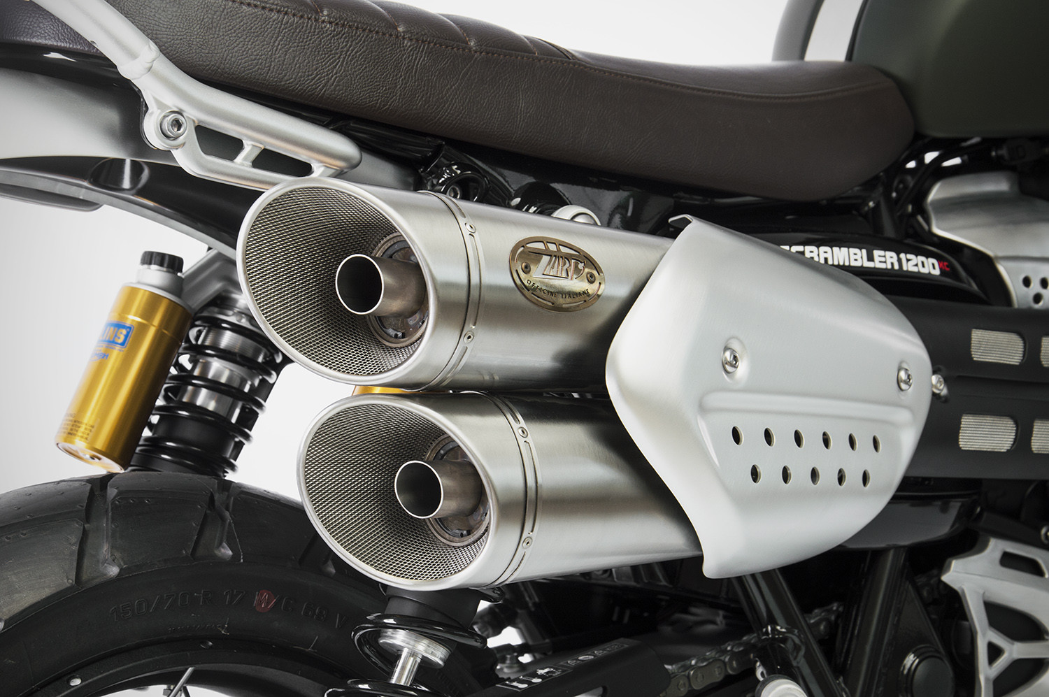 Slip-On Zard Acciaio Inox Fondello Inox Satinato Omologato per TRIUMPH SCRAMBLER 1200 2019-2020
