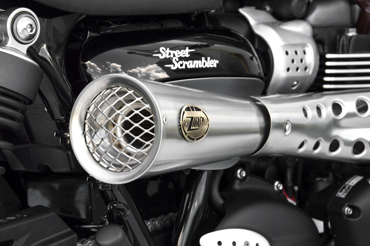 Kit Completo 2>1 Zard "TIGER 70" Acciaio Inox Satinato Racing fondello Inox per TRIUMPH STREET SCRAMBLER 900 2017-2020
