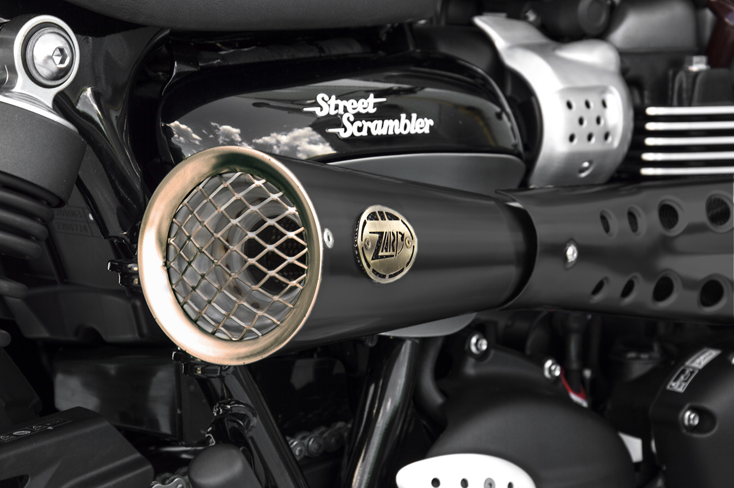 Kit Completo 2>1 Zard "TIGER 70" Acciaio Inox Nero Racing fondello Bronzato per TRIUMPH STREET SCRAMBLER 900 2017-2020