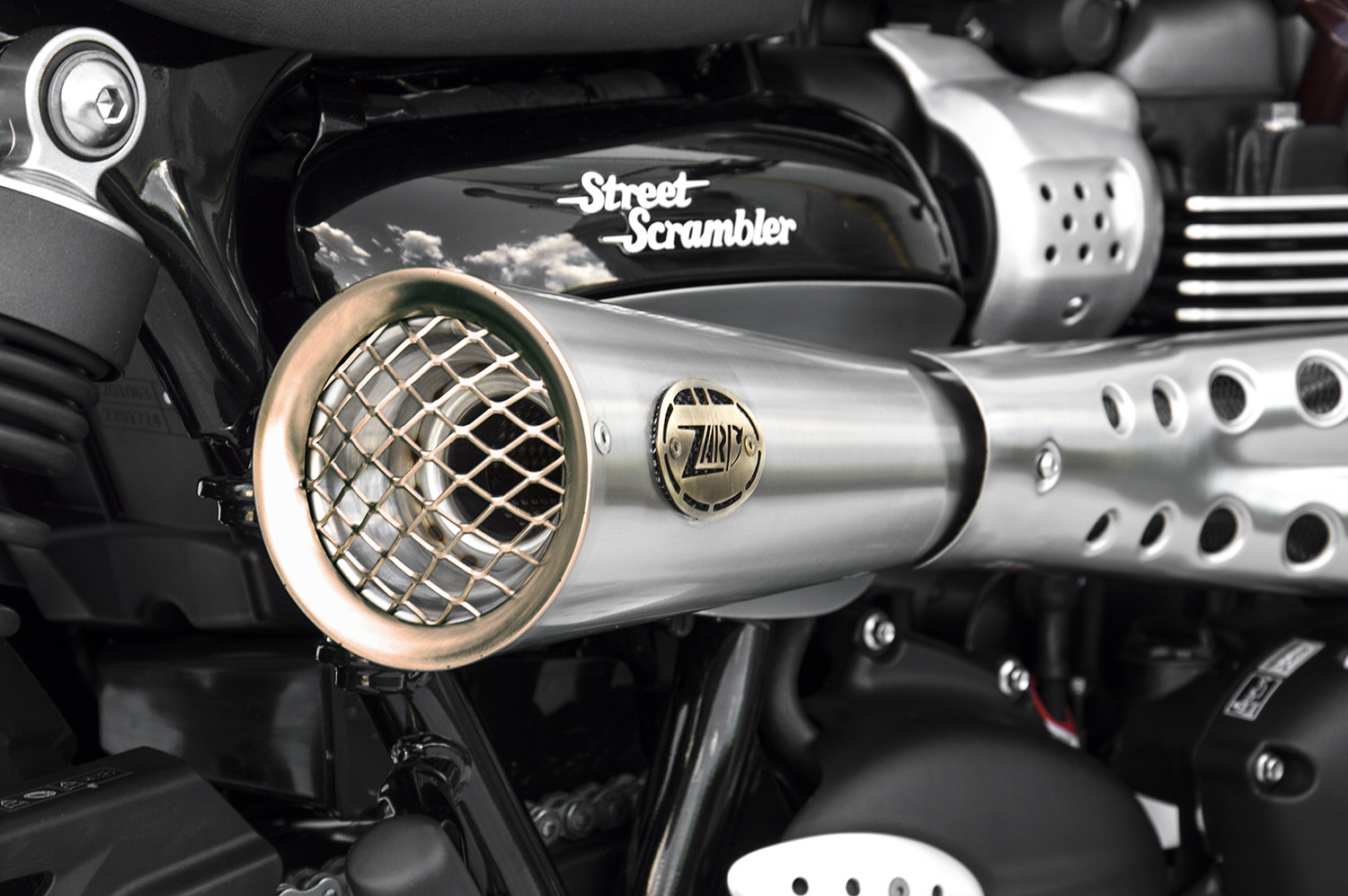 Kit Completo 2>1 Zard "TIGER 70" Acciaio Inox Satinato Racing fondello Bronzato per TRIUMPH STREET SCRAMBLER 900 2017-2020