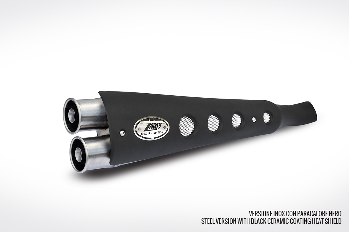 Kit Completo Zard 2>1 "SPECIAL" Alto Catalizzato Acciaio Inox Paracalore Nero Omologato per TRIUMPH SCRAMBLER 900 2008-2016