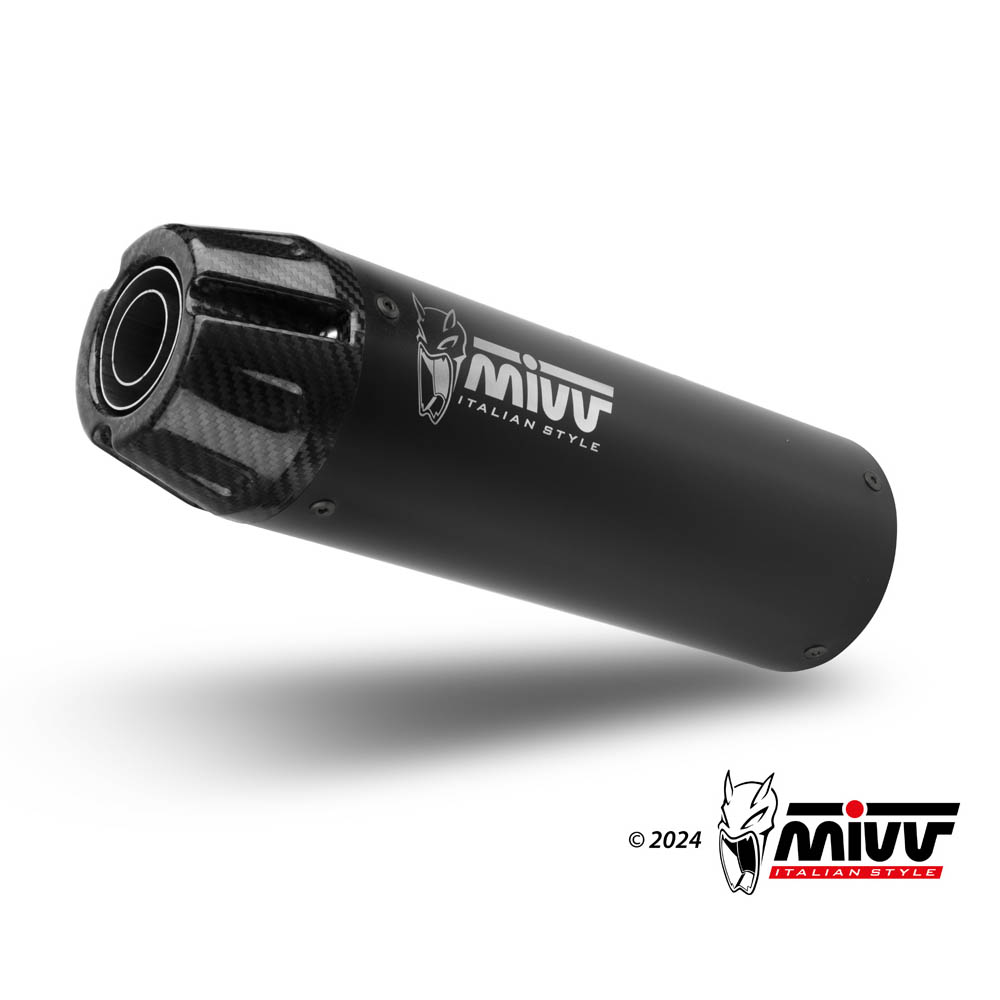 Scarico completo 1-1 Omologato ECE se provvisto di catalizzatore Mivv HR-1 Nero con fondello in carbonio lungo per YAMAHA XSR 125 2022-2024