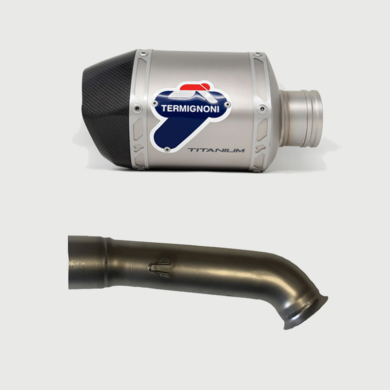 Kit Silenziatore Termignoni Relevance D70 Racing in Titanio con fondello in Carbonio e tubo di raccordo incluso per KTM DUKE 390 2017-2019