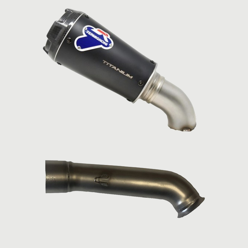 Kit Silenziatore Termignoni GP2R Racing in Titanio Nero con fondello in Carbonio e tubo di raccordo incluso per KTM DUKE 390 2017-2019