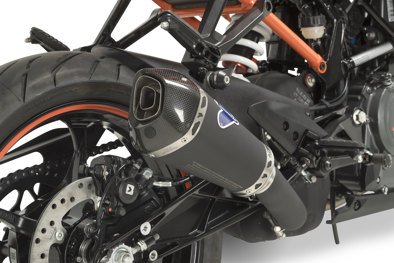 Kit Silenziatore Termignoni Relevance Conico Omologato in Titanio Nero con fondello in Carbonio e tubo di raccordo incluso per KTM DUKE 125 2020-2023