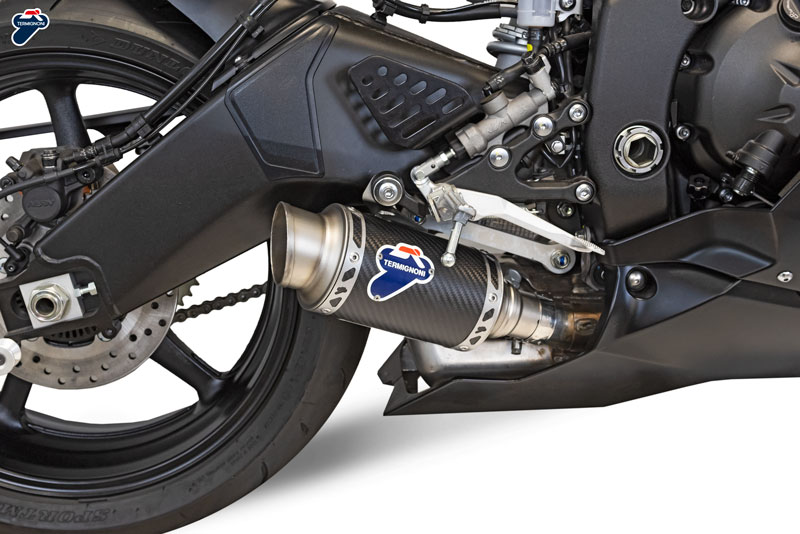 Kit Silenziatore Termignoni Racing in Carbonio con Fondello in Inox con Tubo di Raccordo per YAMAHA YZF-R6 2017-2024