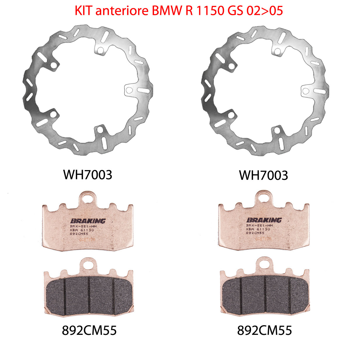 Kit Anteriore Dischi Wave Braking con Pastiglie per BMW R 1150 GS 2002-2004
