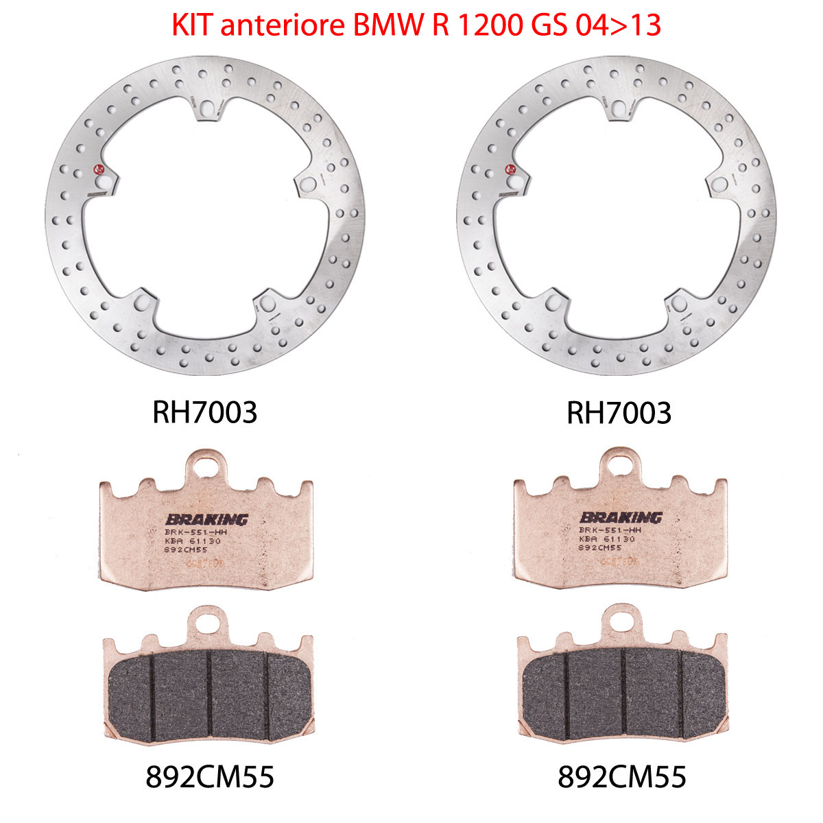 Kit Anteriore Dischi Tondi Braking con Pastiglie per BMW R 1200 GS 2004-2012