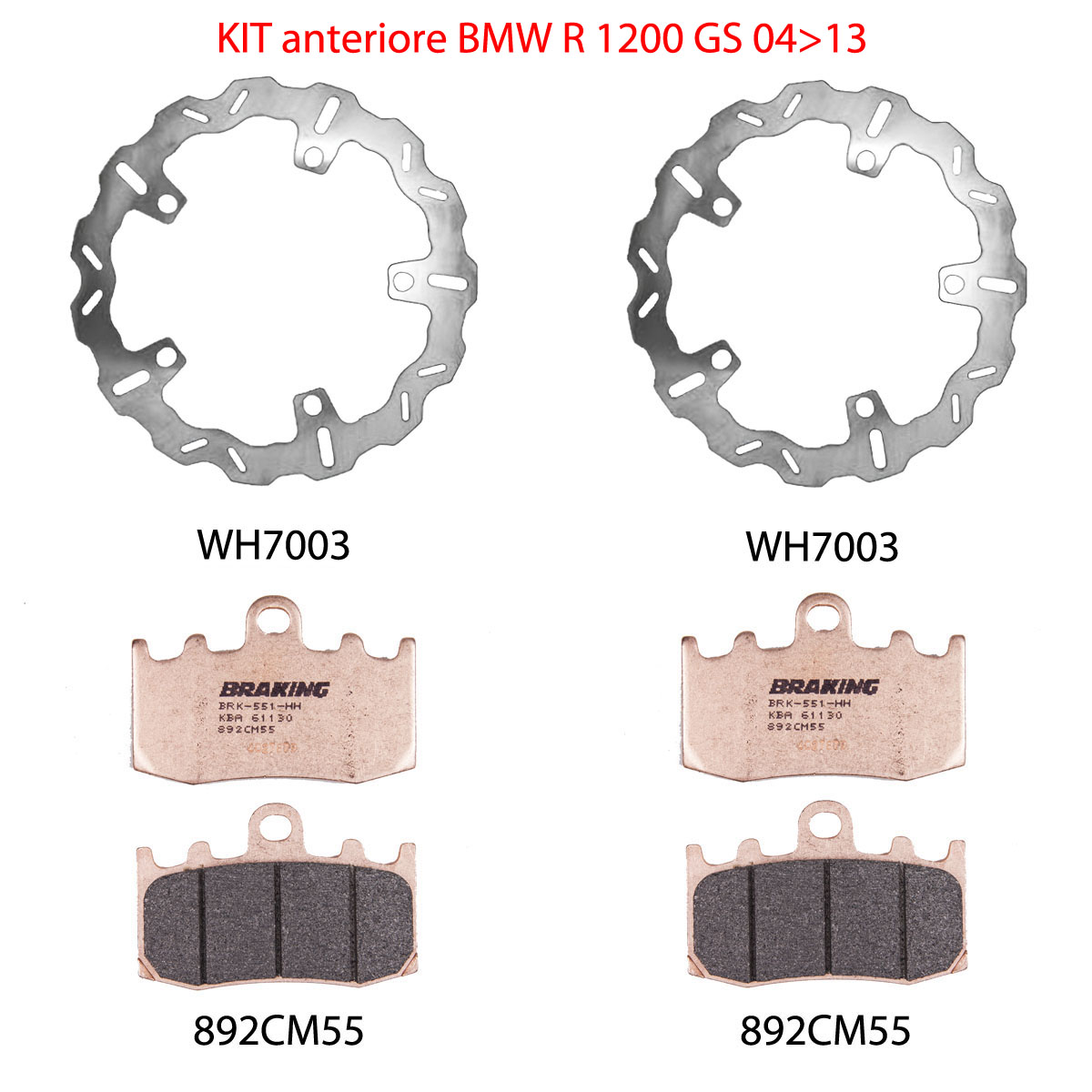 Kit Anteriore Dischi Wave Braking con Pastiglie per BMW R 1200 GS 2004-2012
