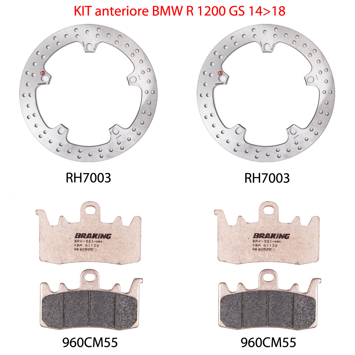 Kit Anteriore Dischi Tondi Braking con Pastiglie per BMW R 1200 GS 2014-2018