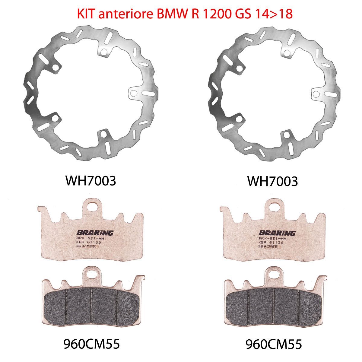 Kit Anteriore Dischi Wave Braking con Pastiglie per BMW R 1200 GS 2014-2018