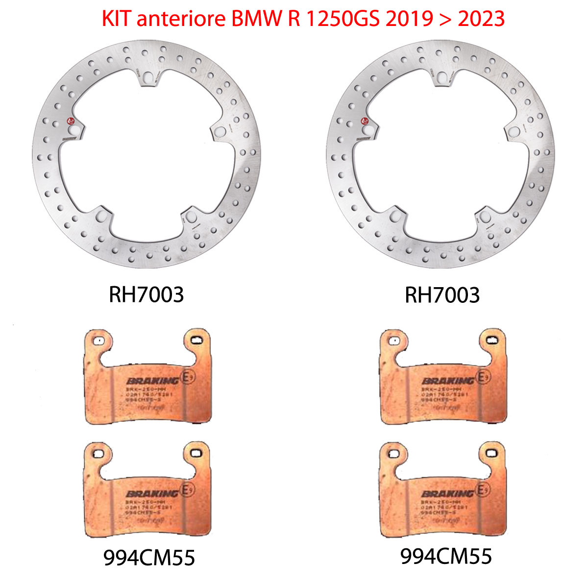 Kit Anteriore Dischi Tondi Braking con Pastiglie per BMW R 1250 GS 2019-2023
