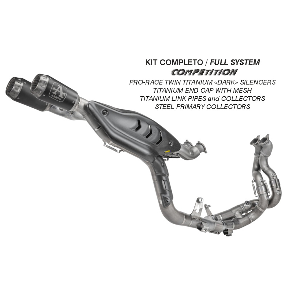 Kit completo Arrow Competition terminali Pro-Race Twin Titanio nero fondello Titanio con rete per DUCATI PANIGALE V4 /S 2025