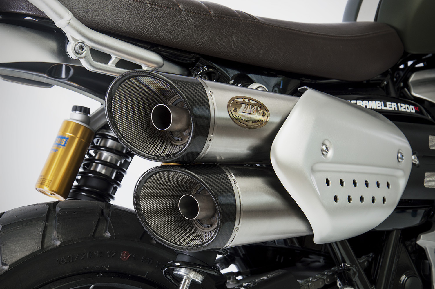 Slip-On Zard Acciaio Inox Satinato Racing Fondello Carbonio per TRIUMPH SCRAMBLER 1200 2024-2025