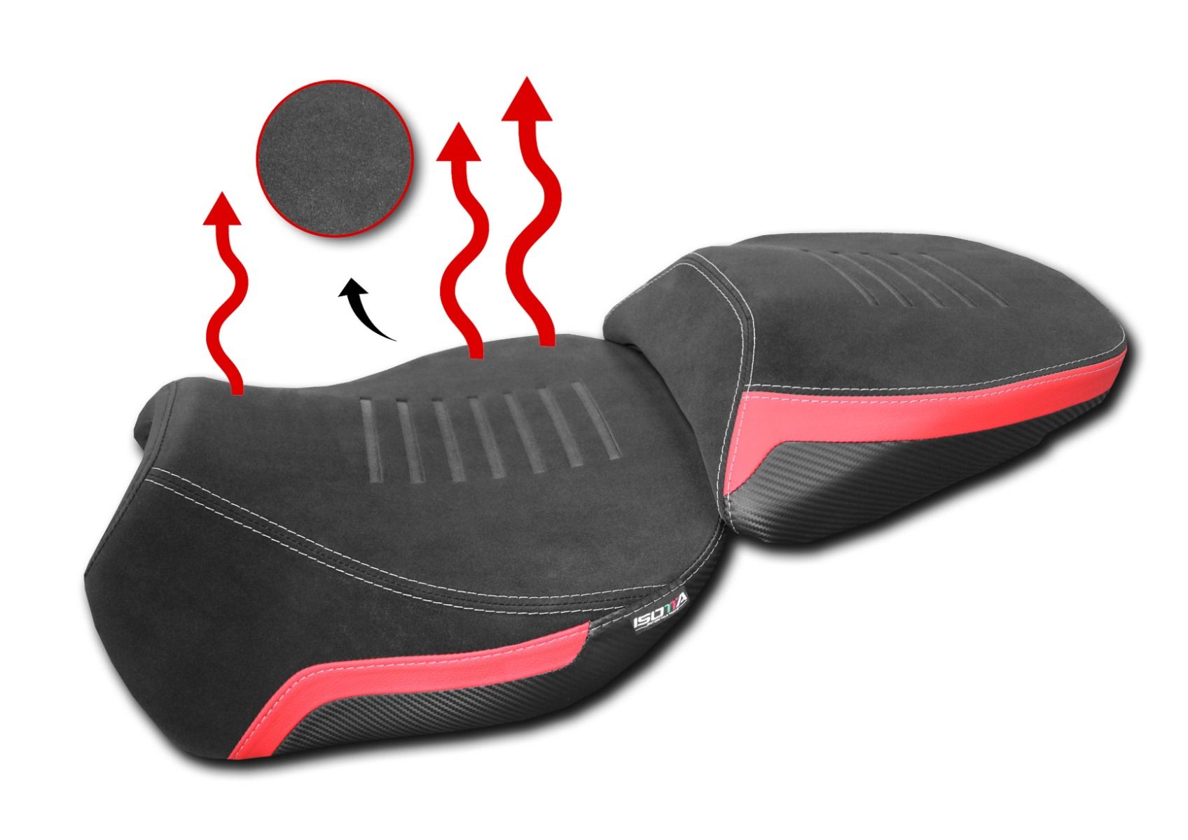 Sella anteriore comfort riscaldata Nera-Rossa Isotta per DUCATI MULTISTRADA V4 /S 2022-2025