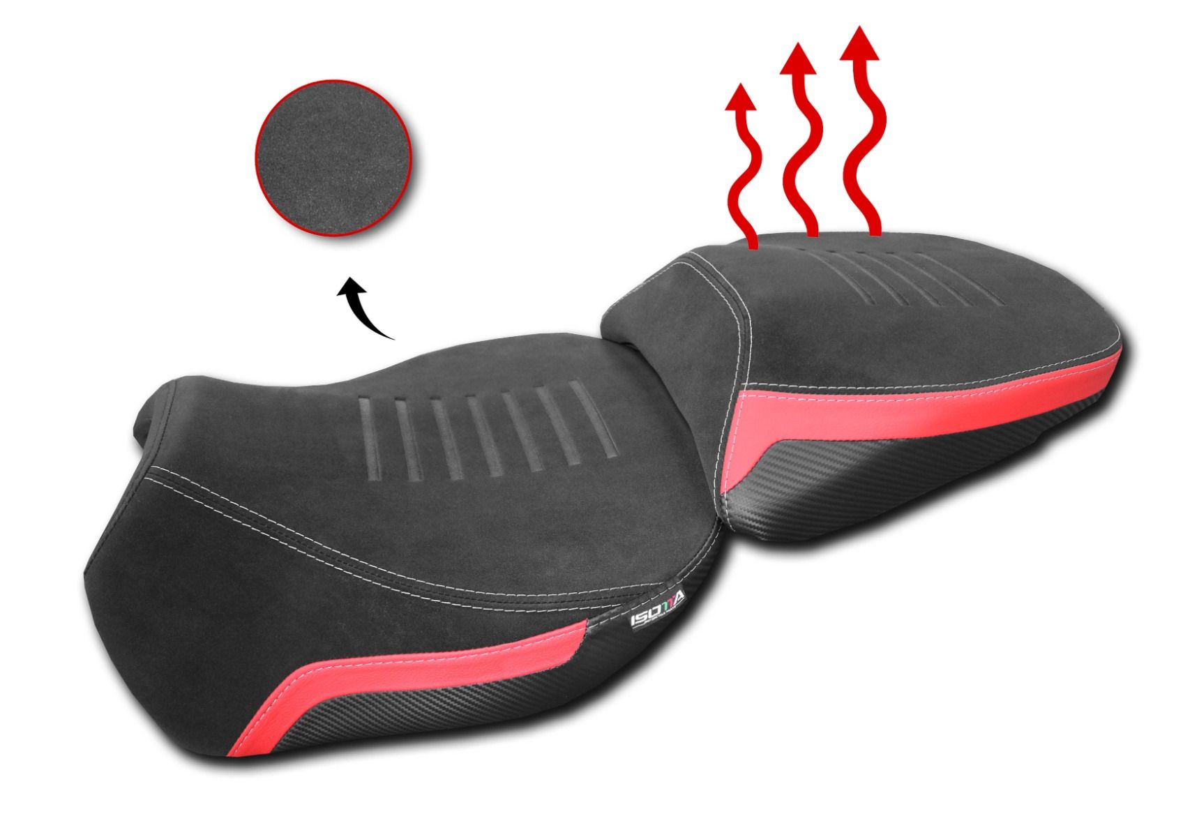 Sella posteriore comfort riscaldata Nera-Rossa Isotta per DUCATI MULTISTRADA V4 /S 2022-2025