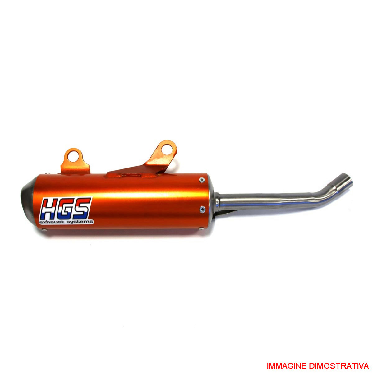 Silenziatore ovale HGS per motori 2 tempi HGS in alluminio arancio con fondello in acciaio per KTM SX 250/300 2023-2025