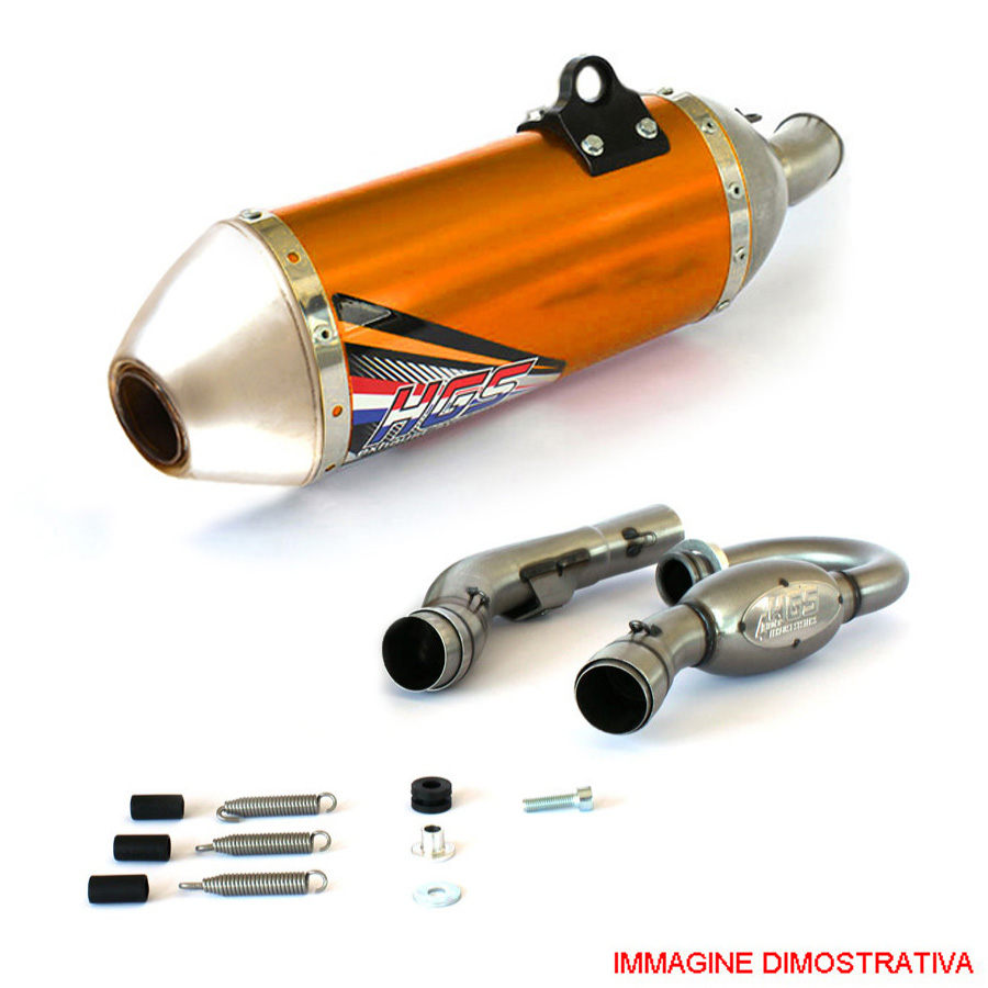 Scarico completo racing HGS con collettori in acciaio e silenziatore alluminio arancio con fondello in acciaio per KTM SXF 350 2023-2025