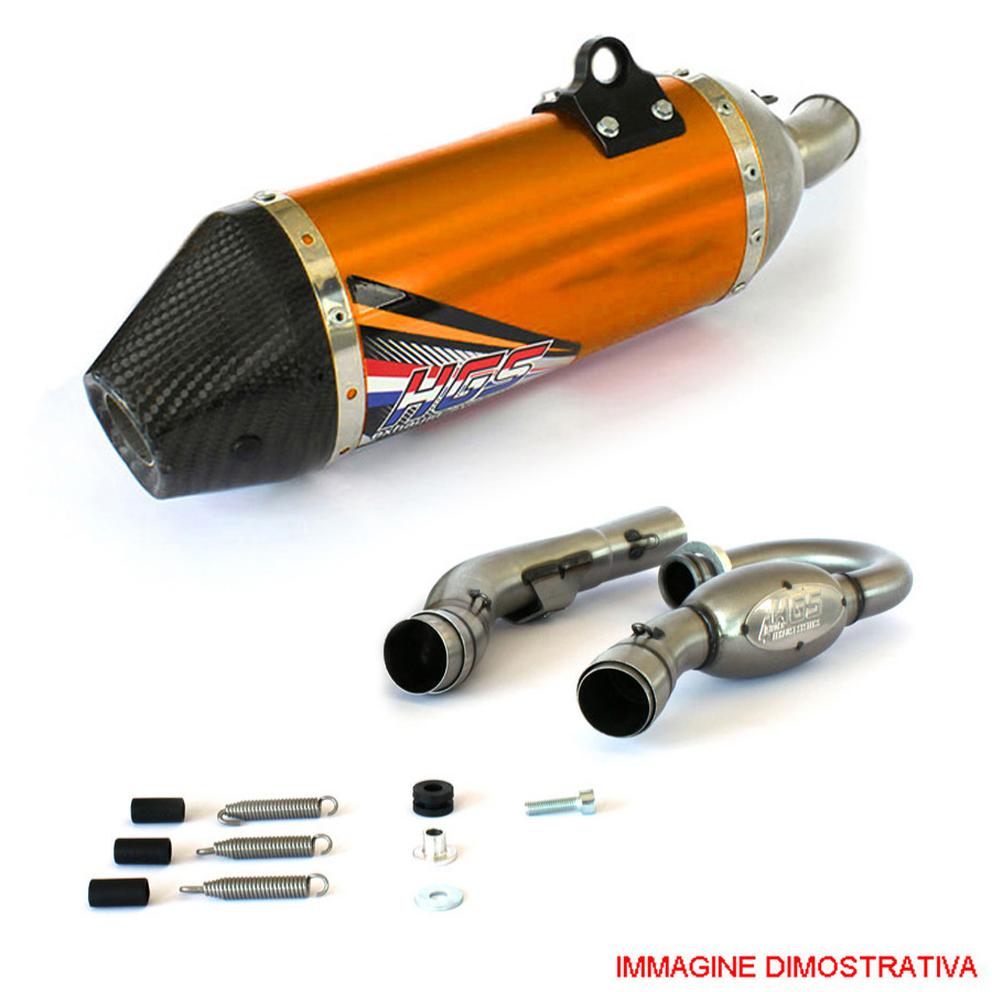 Scarico completo racing HGS con collettori in acciaio e silenziatore alluminio arancio con fondello in carbonio per KTM EXC-F 350 2017-2019