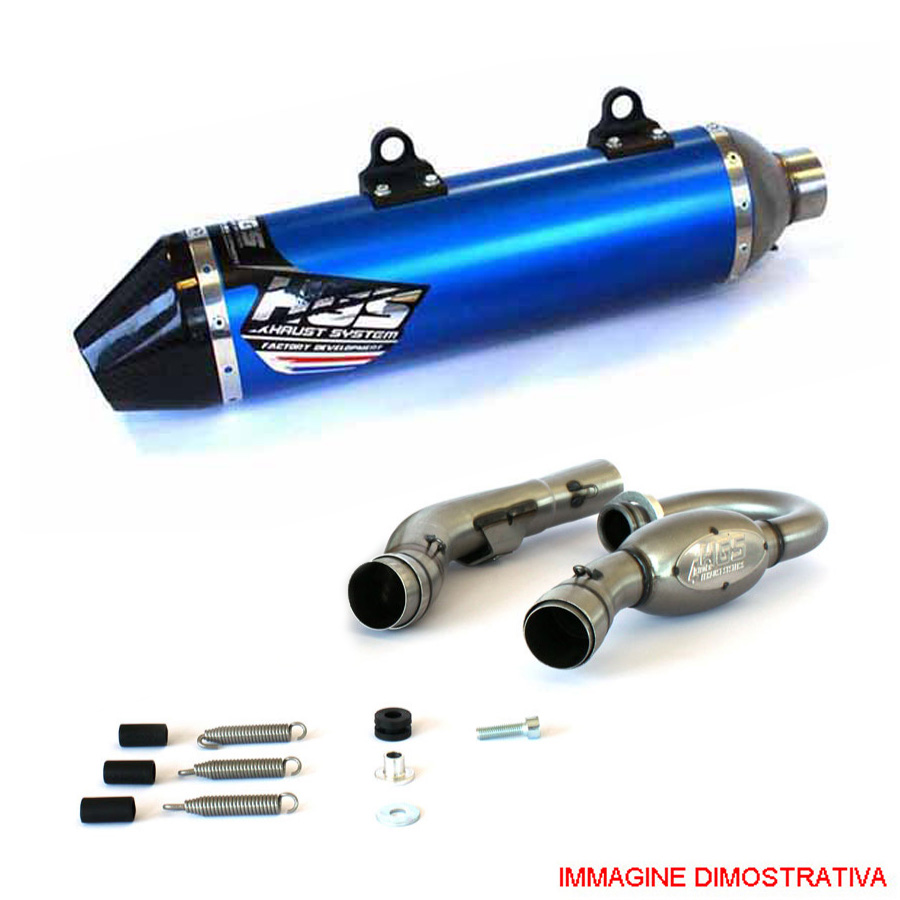 Scarico completo racing HGS con collettori in acciaio e silenziatore alluminio blu con fondello in carbonio per KTM EXC-F 450/501 2020-2023