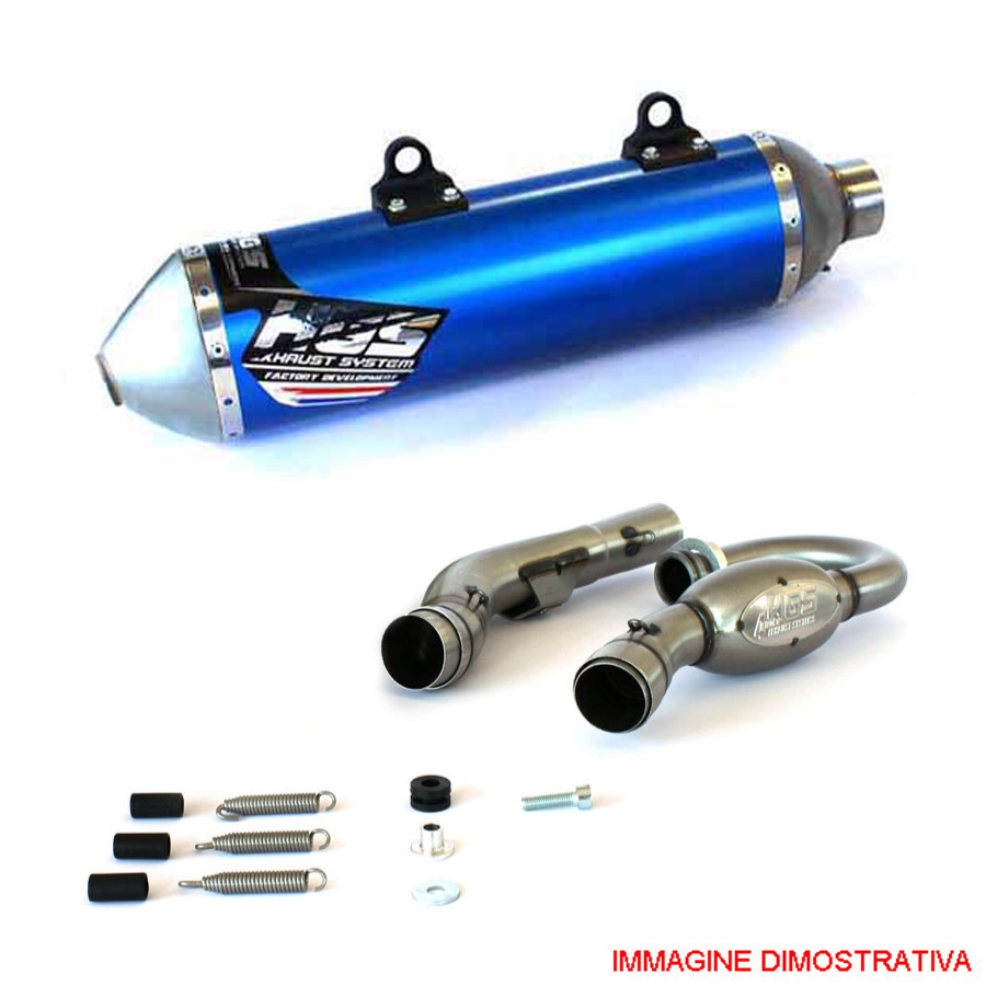 Scarico completo racing HGS con collettori in acciaio e silenziatore alluminio blu con fondello in acciaio per KTM SXF 350 2023-2025