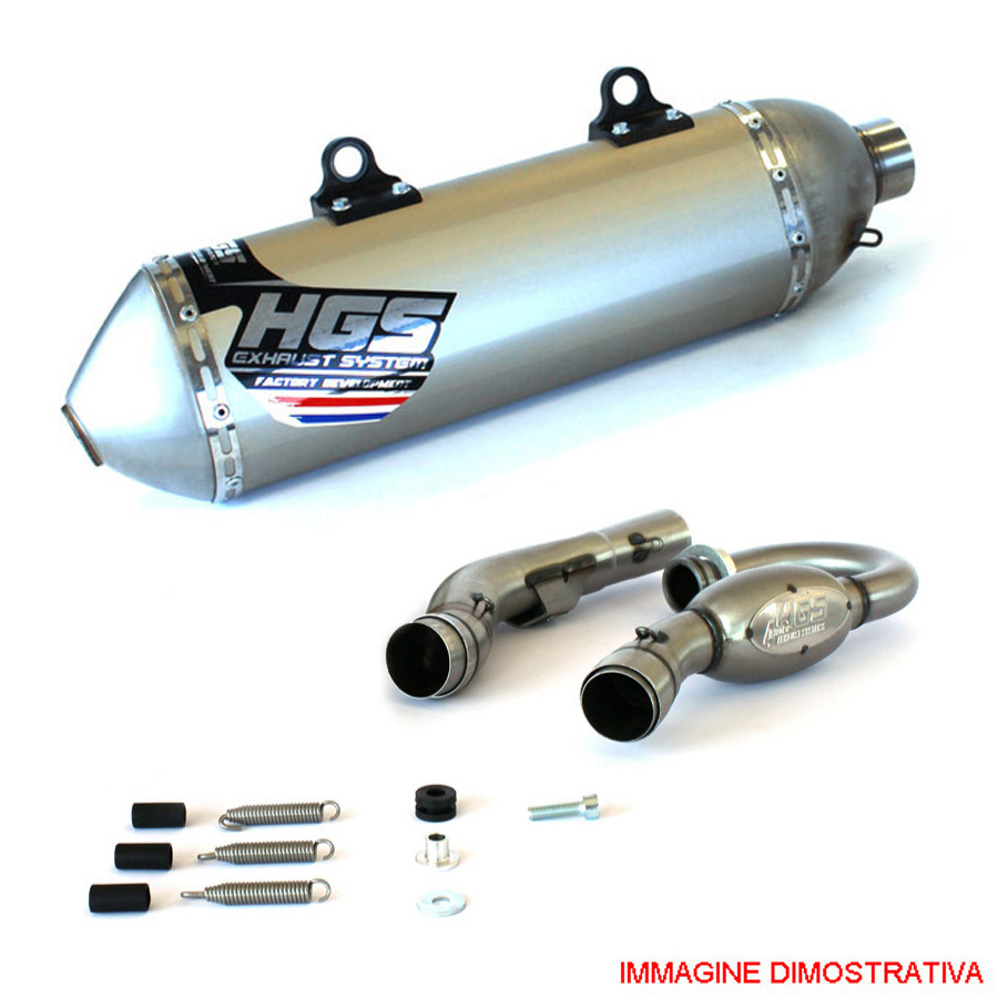 Scarico completo racing HGS con collettori in acciaio e silenziatore alluminio grigio con fondello in acciaio per KTM SXF 350 2013-2015
