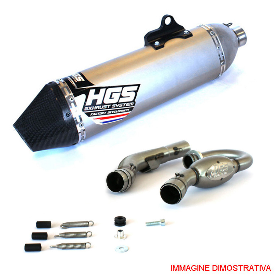 Scarico completo racing HGS con collettori in acciaio e silenziatore alluminio grigio con fondello in carbonio per KTM EXC-F 350 2015-2016