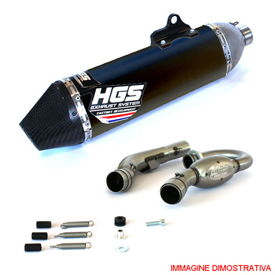 Scarico completo racing HGS con collettori in acciaio e silenziatore alluminio nero con fondello in carbonio per KTM EXC-F 450/501 2020-2023