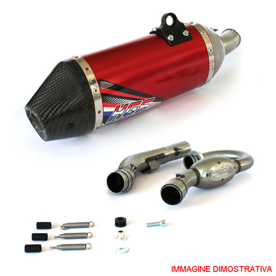 Scarico completo racing HGS con collettori in acciaio e silenziatore alluminio rosso con fondello in carbonio per KTM EXC-F 450/501 2020-2023