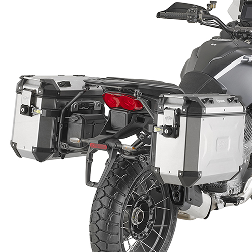 Portavaligie laterale specifico Kappa KL ONE-FIT configurato per valigie MONOKEY CAM-SIDE per MOTO GUZZI STELVIO V100 2024-2025