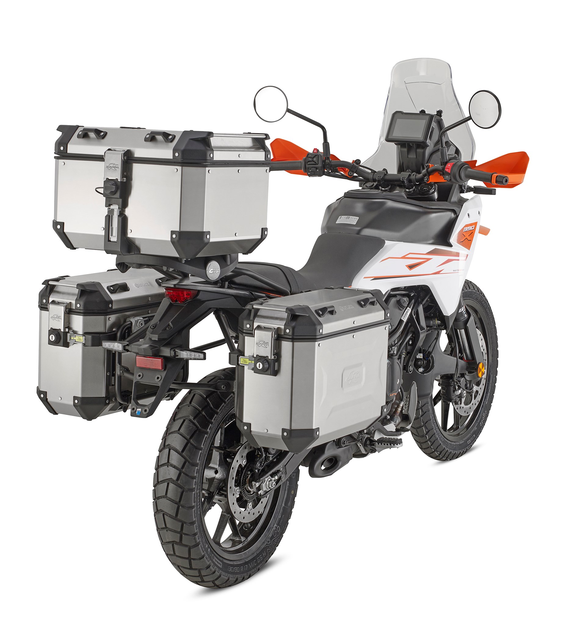 Portavaligie laterale specifico Kappa KL ONE-FIT configurato per valigie MONOKEY CAM-SIDE per KTM 390 ADVENTURE 2025-2026