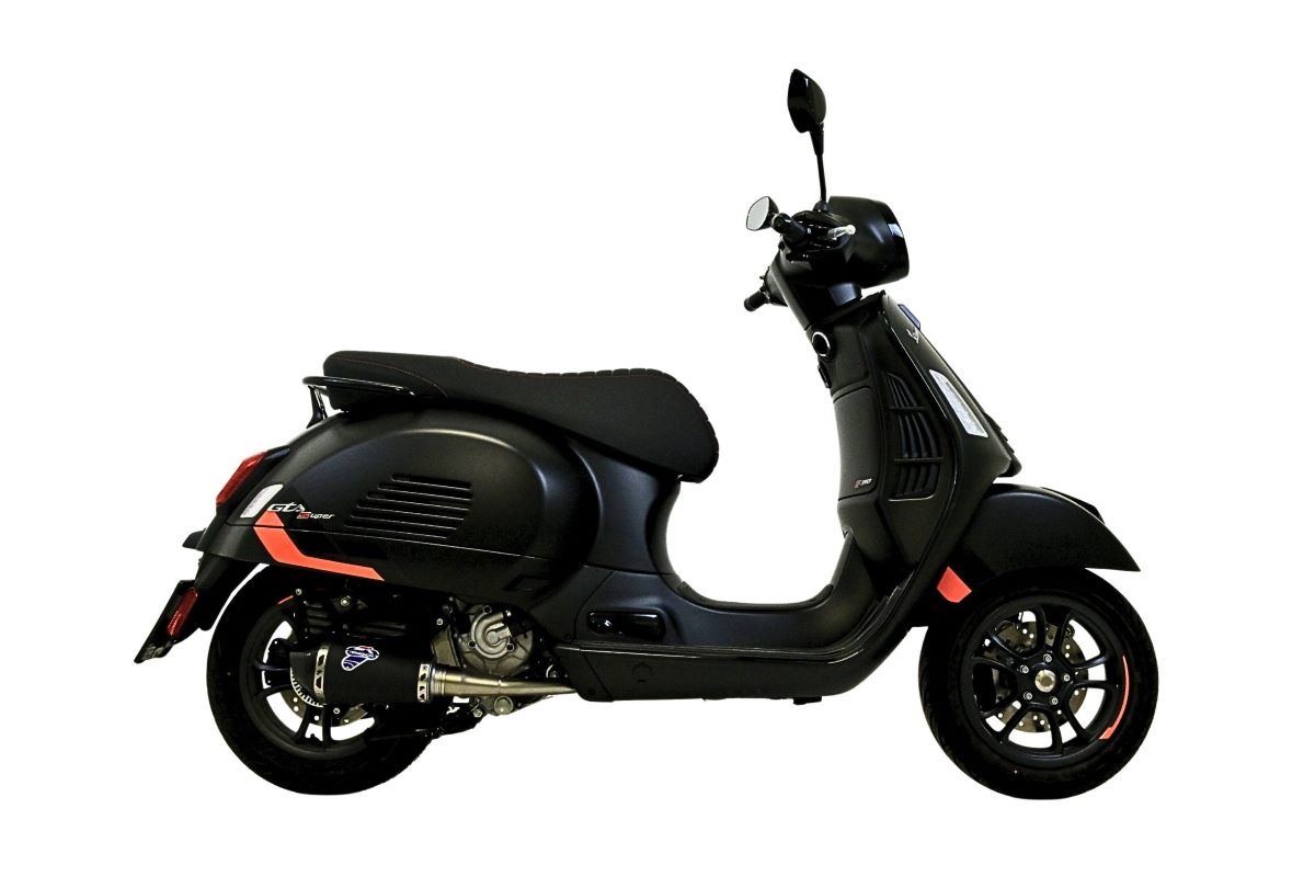 Kit Silenziatore Termignoni Racing in Acciaio Inox Nero con fondello in carbonio e Collettore incluso per VESPA GTS 310 2025-2026